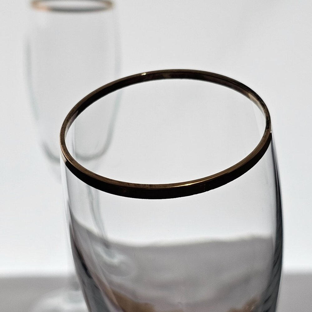 2 Schott Zwiesel Concord Gold Champagne Glasses 9" 1990s gold rim stemware vtg G - Picture 7 of 9